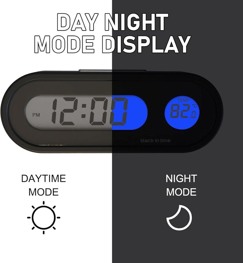 Eratus 1 PC Car 2.95" x 1.1" x 0.7" Digital Clock with Thermometer, Angle Adjustable Dashboard Vent Mini LCD Luminous Large Screen Clock, Black - Image 4
